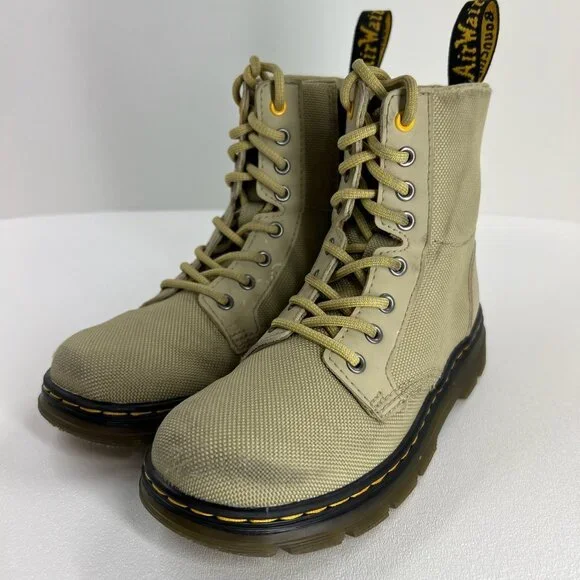 Dr. Martens Youth Combat Boots Size 13 Lace Up Side Zip Beige Canvas - Picture 3 of 13